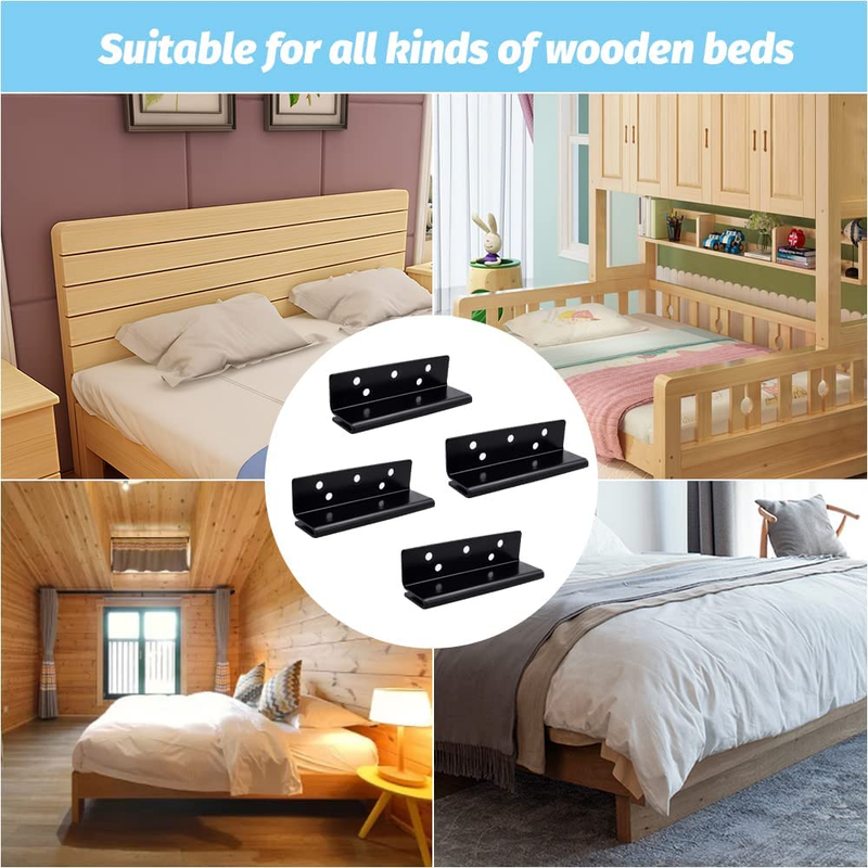 4 PCS Bed Frame Bed Post Double Hook Slot Bracket Bed Rail Hooks Plates Heavy Du