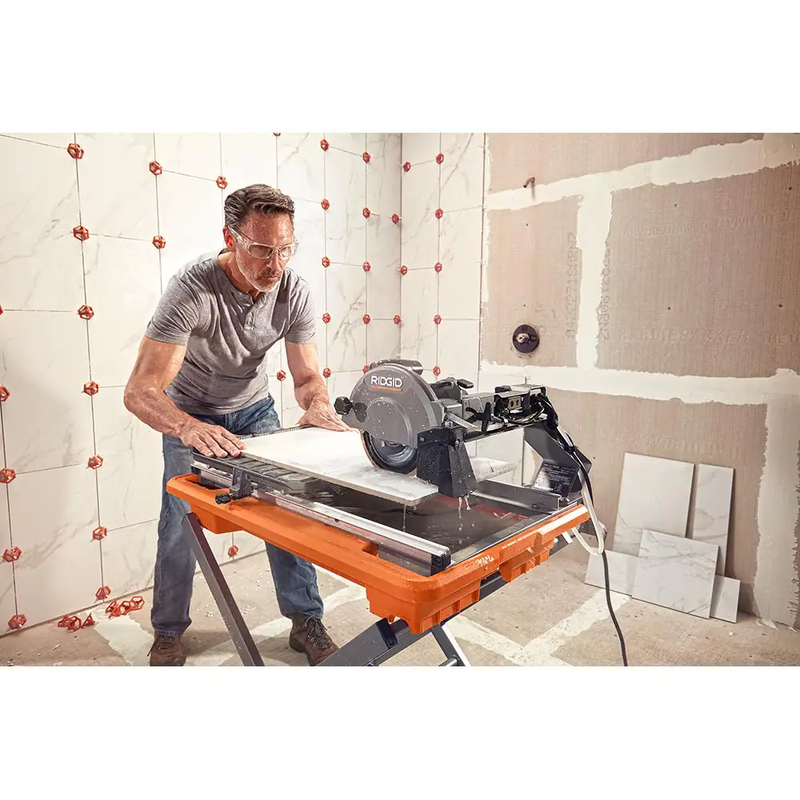 RIDGID Wet Tile Saw With Stand 18-Volt Corded Aluminum Laser Guide Blades Bevel