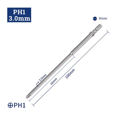 #00 #0 #1 Extra Long Phillips Drill Bits Magnetic Tips 4mm-Round Shank 40-200mm