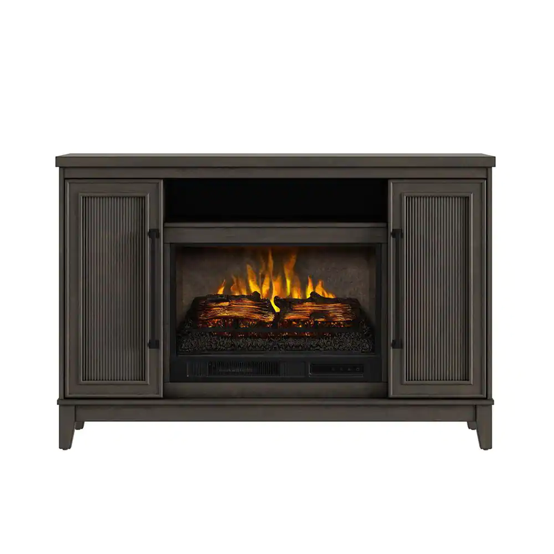 Freestanding Media Console Wooden Electric Fireplace in Dark Brown Birch 54 In.