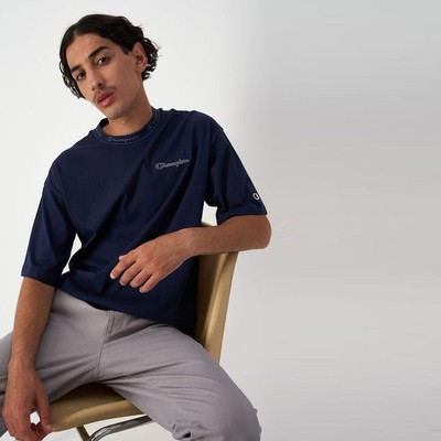 

Хлопковая футболка Champion Rib Neck SS Lifestyle Мужская темно-синяя, Синий, Champion Rib Neck Cotton SS Lifestyle T-Shirt