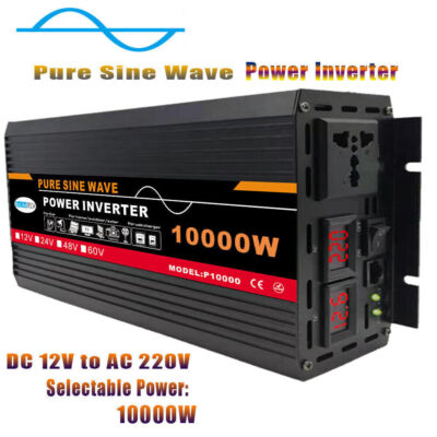 10000W Power Inverter DC 12V 24V 48V To AC 110V 220V Converter Pure Sine Wave