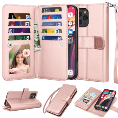 For iPhone 15 14 13 12 11 Pro Max XR 7 8 Magneti Leather Wallet Phone Case Cover