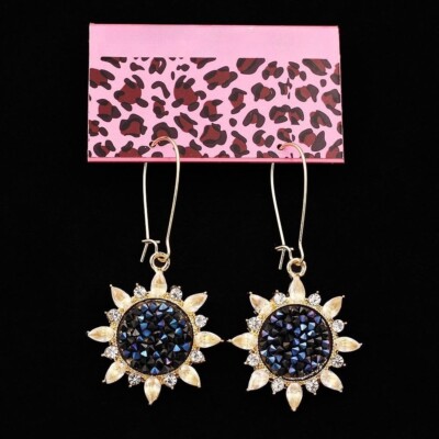Blue Crystal Rhinestone Daisy Sunflower Eardrop Earrings Womens Jewelry Gift