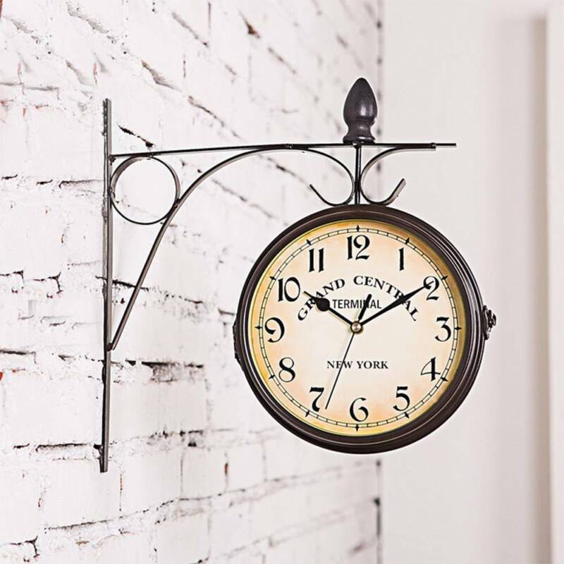 Wanduhr Doppelseitige Bahnhofsuhr Zimmer Küchenuhr Zweiseitig Uhr Antik Quarz