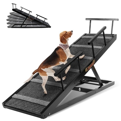 Begonia.K Dog Ramp for Sofa Bed 6 Adjustable Pet Ramp Folds Flat & Side Rail