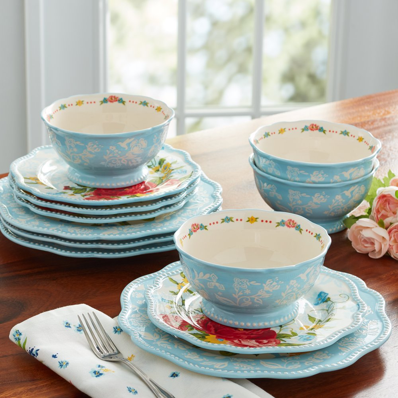 Stylish Dinnerware Set Dinner & Salad Plated Serving Bowls Microwave Safe 12 PCS