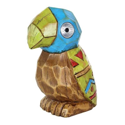 Solar Blue Tiki Parrot w/LED Eyes, 8''x10''Garden Statue