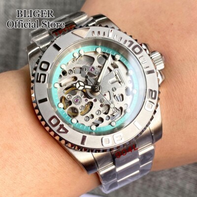 New 200M Waterproof 40mm NH70A Diver Automatic Men Watch Transparent Hollow Dial