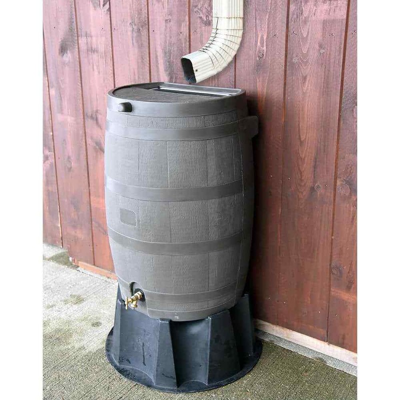 Rain Barrel With Brass Spigot 50 Gallon Water Storage Oak Barrel Style Flat Back