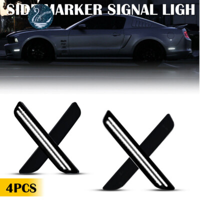 For 2010-2014 Ford Mustang Smoked Lens Front & Rear LED Side Marker Lights 4PCS