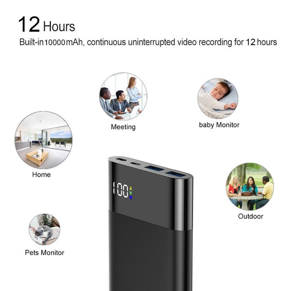 Portable power bank with 12-hour capacity for various uses.