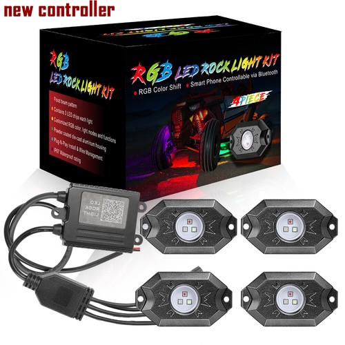 4 Pods Cree RGB LED Rock Lights Off Road Music Wireless Bluetooth Truck UTV ATV