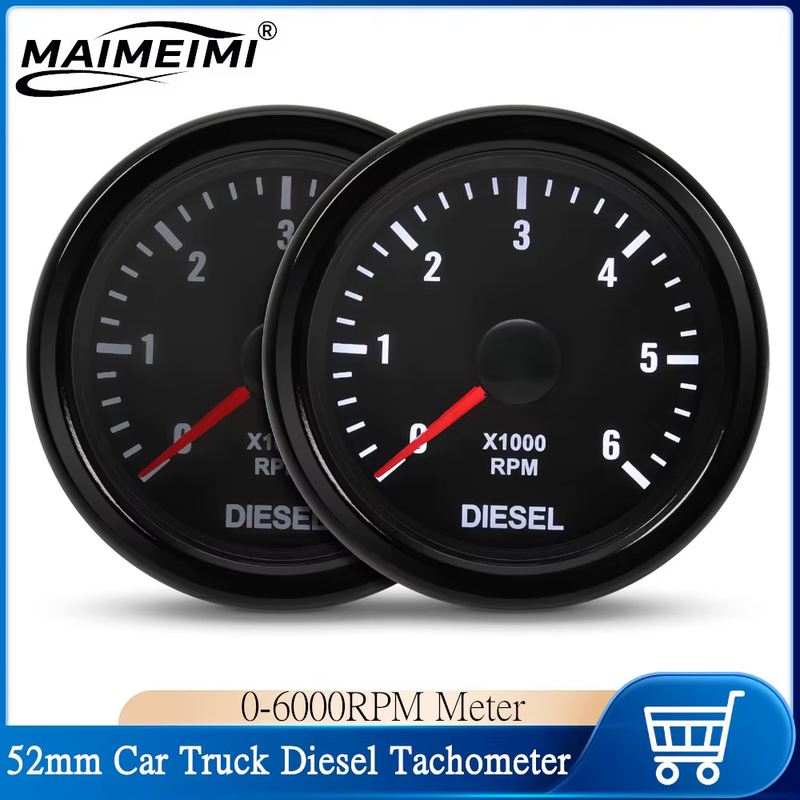 Car Accessories 52MM 2inch Auto Gauge Diesel Tachometer 0-6000RPM Meter with whi