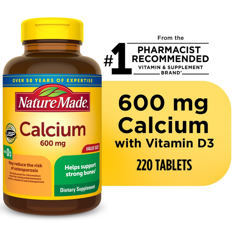 Calcium 600 Mg with Vitamin D3 Tablets, Dietary Supplement, 220 Count