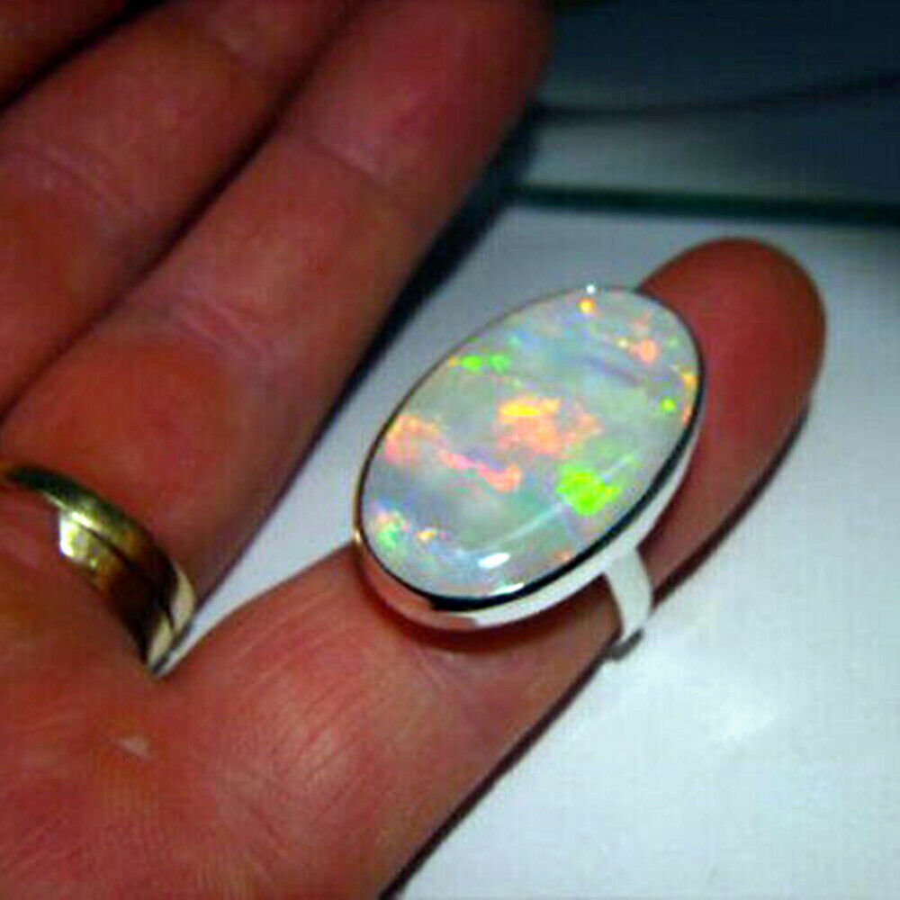Fashion Silver Plated White Fire Opal Ring Women Jewelry Sz 6-10 simulated glass
