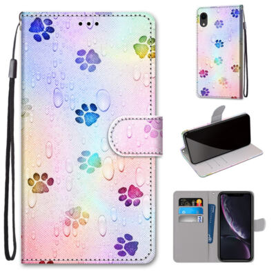 For Various Phone Flip Cute Painted Wallet Card Bag Holder Stand Case Cover Back
