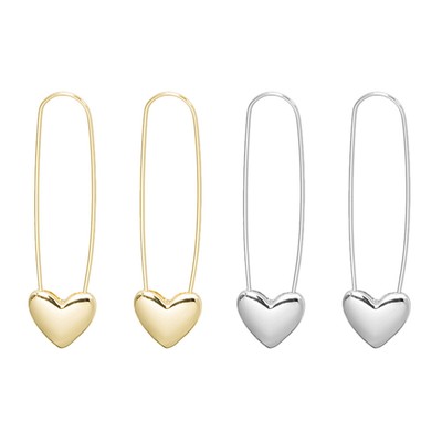  2 Pairs Alloy Miss Safety Pin Earrings Studs for Women Gold Backs