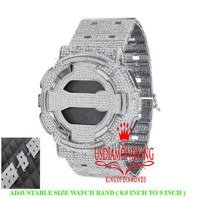 Pre-owned Usdiamondking Custom Casio G-shock Gd100 White Gold Watch Simulated Diamonds Adjustable Band