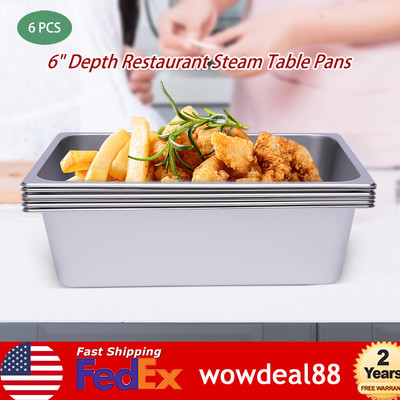 6PCS Full Size 6'' Depth Restaurant Steam Table Pans Stainless Steel Buffet Pan