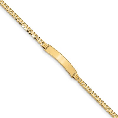 Pre-owned Superdealsforeverything Real 14kt Yellow Gold Flat Curb Link Id Chain Bracelet; 7 Inch; Lobster Clasp