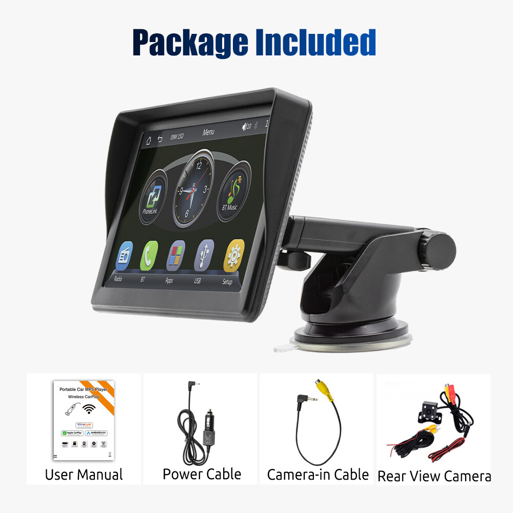 Portable CarPlay Android Auto Car Radio Stereo BT GPS Navigation 7 inch +Camera
