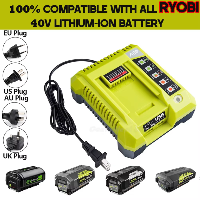 40V Charger for Ryobi Battery OP401 Lithium-ion Battery Charger Compatible With