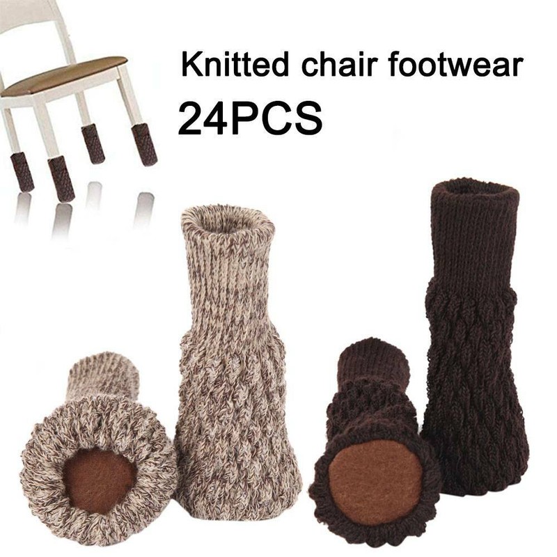 24pc Chair Leg Socks Knit Non Slip Table Floor Protector Furniture