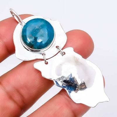 Natural Neon Apatite-Bahia Mines Blue Pendant 925 Sterling Silver Jewelry 2.54''