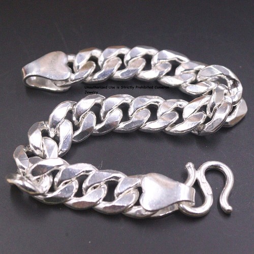 Pure S999 Fine Silver Bracelet Men 13mm Curb Link Chain 67
