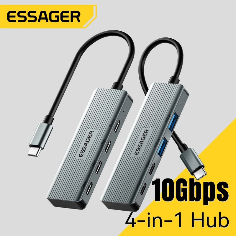 USB Hub Adapter 4 in 1 USB Type C to USB3.2 Gen2 Hub Splitter Adapter for MacBoo
