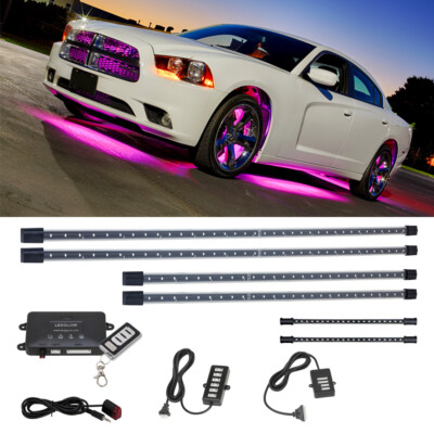 4pc LEDGLOW PINK WIRELESS UNDERBODY UNDERGLOW KIT + 2pc INTERIOR FOOTWELL LIGHTS