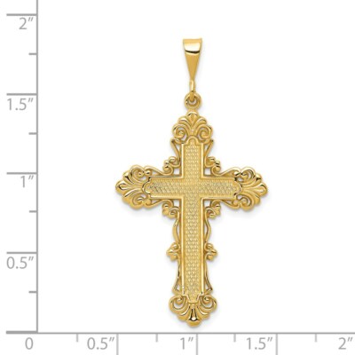 Pre-owned Skyjewelers Real 14kt Yellow Gold Fleur De Lis Cross Pendant