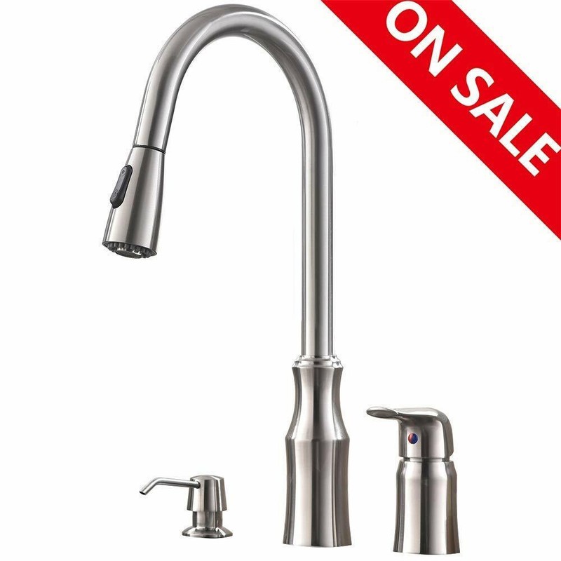 Hotis 3 Hole Kitchen Sink Faucet with Pull Down Sprayer Soap