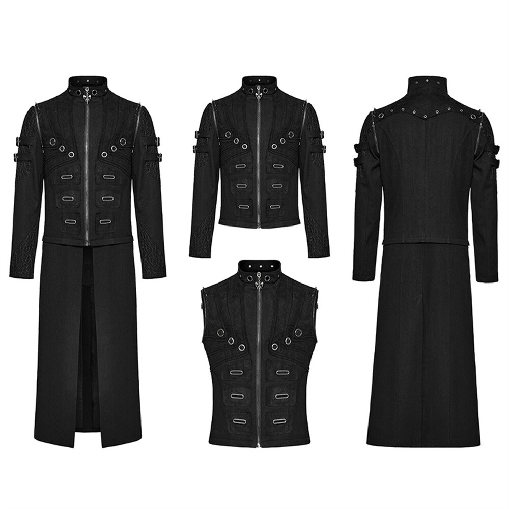 Pre-owned Punk Rave Men Steampunk Detachable Gothic Jackets Motorcycle Visual Coat Vests In Black
