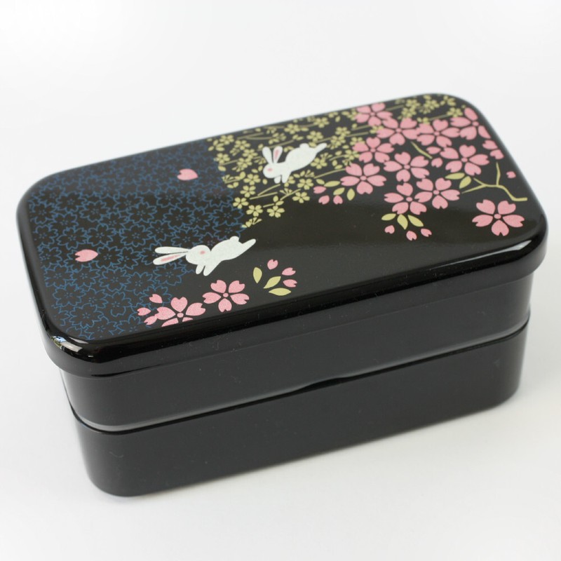 Lunchbox Usagi-Sakura, Schwarz, Japanische Bentobox Mit KirschblÃ¼Ten