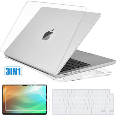 For MacBook Pro 13'' 14'' M1 M2 M3 Crystal Clear Hard Case+Keyboard Cover+LCD Film