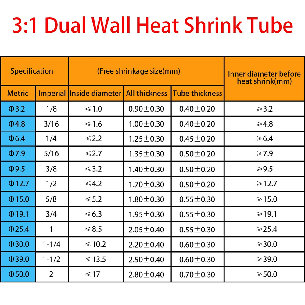 Heat Shrink Tubing 3:1 Marine Wire Wrap Insulation Cable Sleeve Tube Assortment