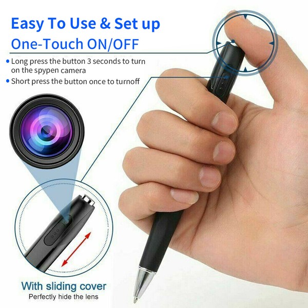Hand holding spy pen with camera and one-touch operation.