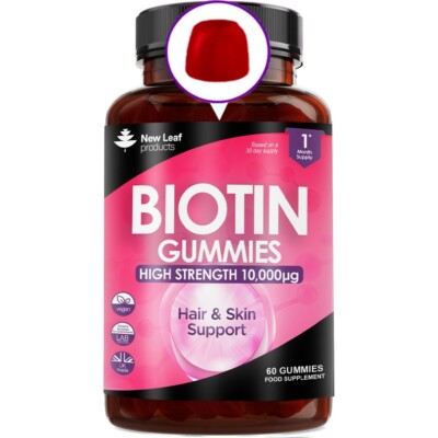 Biotin Gummies Hair Skin & Nail Beauty 10000mcg - Vegan Chewable Vitamins Growth