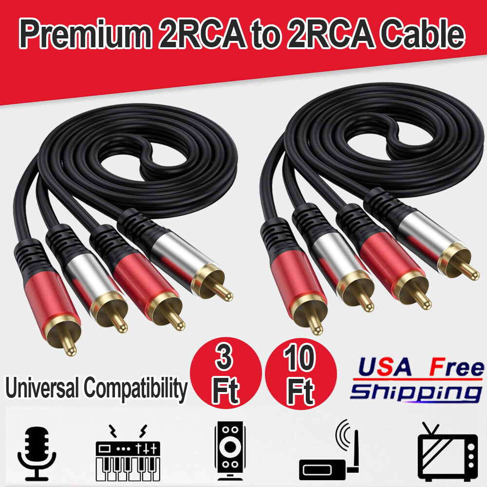 2X1 Gold Plated RCA Cable Male L/R Stereo Audio Plug 2RCA to