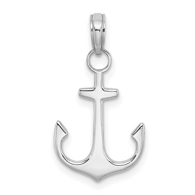 14K White Gold 2-D Polished Anchor Charm Pendant Gift for Women