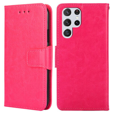 Book-Style Leather Folio Wallet Case for Samsung Galaxy S23 Ultra - Hot Pink