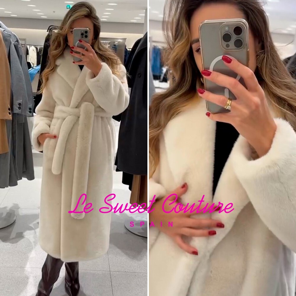 ZARA WOMAN FW24 BELTED FAUX FUR COAT ZW COLLECTION ECRU ALL