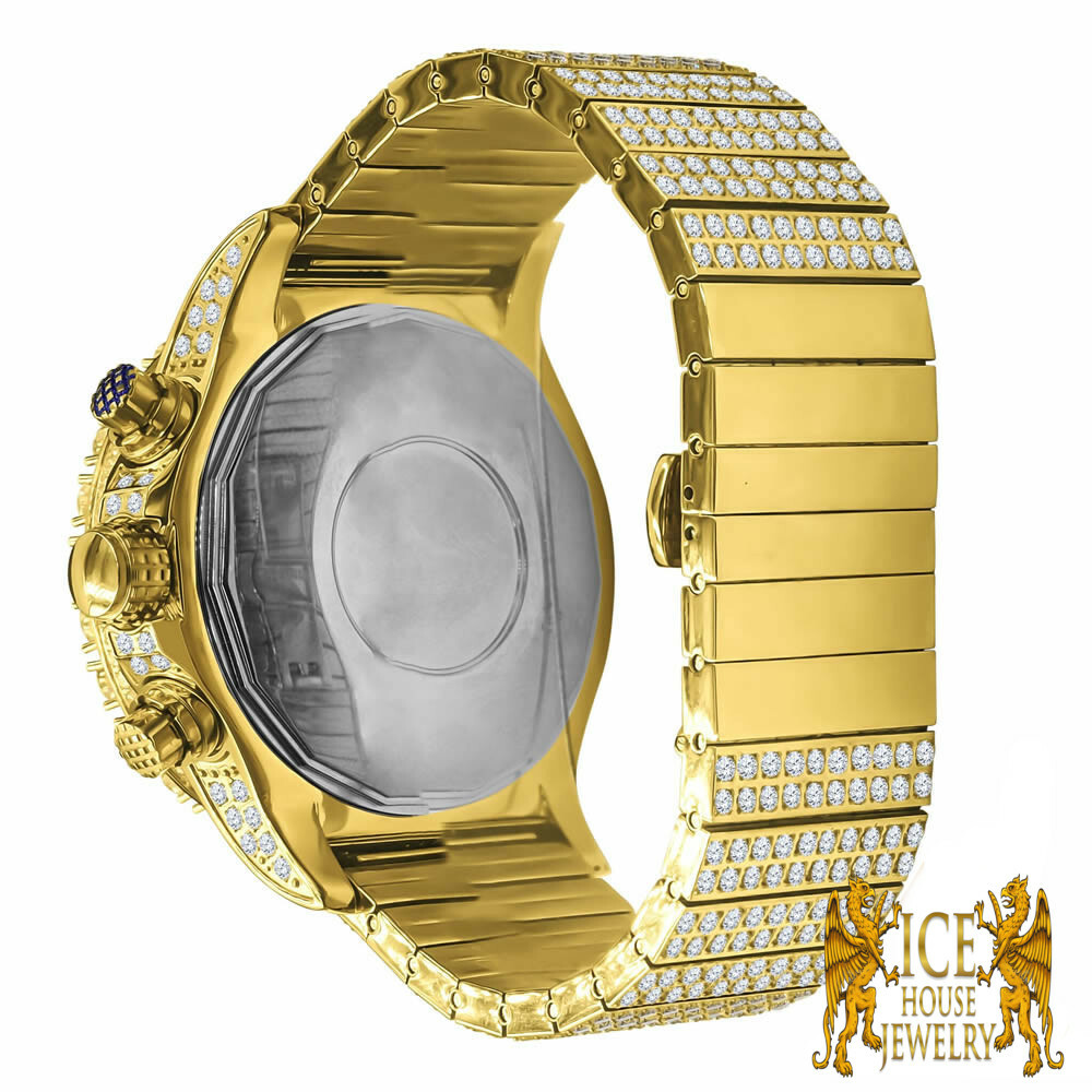 Pre-owned Blingmaster Mens Stainless Steel Gold Tone Jojino Joe Rodeo Lab Simulated Diamond Watch 48mm