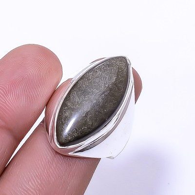 Golden Sheen Obsidian - Mexico Gemstone 925 Sterling Silver Ring S.8.5 R26
