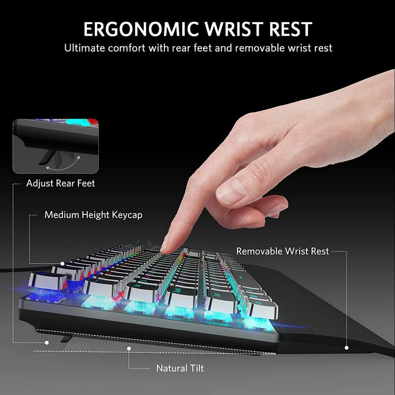 Mechanical Gaming Keyboard, Rainbow LED Backlit Typewriter Keyboards with Remova