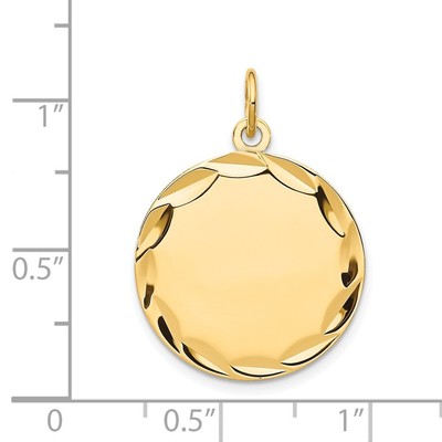 Pre-owned Diamond2deal 14k Yellow Gold Etched Engravable Round Disc Charm Pendant L-1.03 Inch