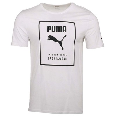 

Puma International Logo Crew Neck Short Sleeve TShirt Mens White Athletic Casual, Белый, Puma International Logo Crew Neck Short Sleeve TShirt