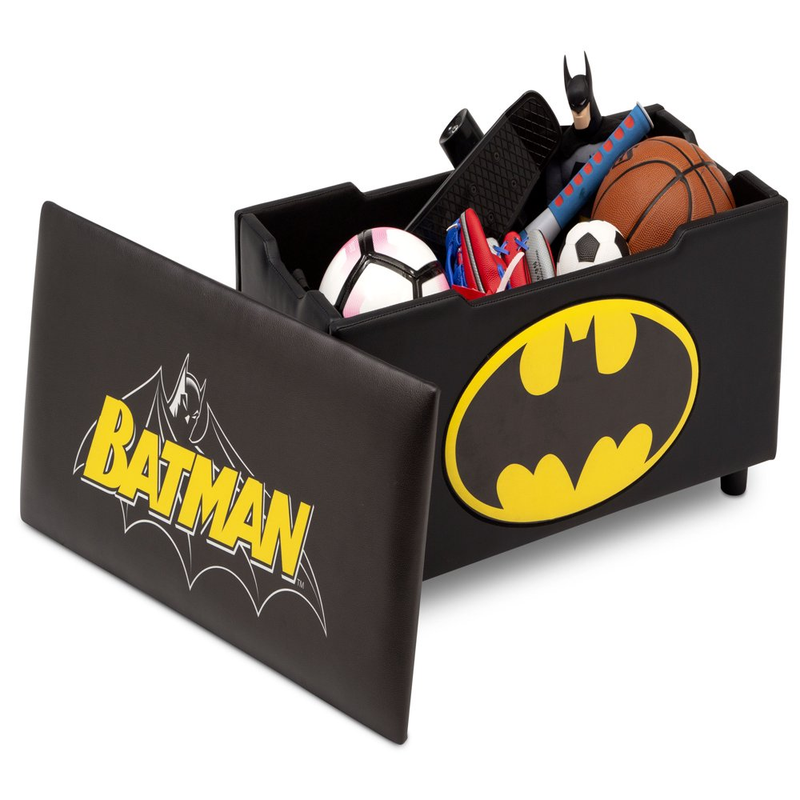 Batman Toy Box With Lid Padded Seat Storage Wood Kid Furniture Chest Bedroom Bat